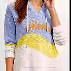 Lou & Grey V-Neck Sweater in Blue, Yellow, and White